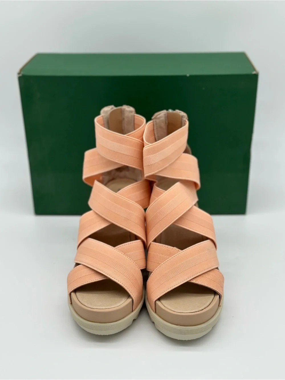 Lacoste Peach Elastic Crossover Wedge Sandals